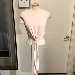 Baby Pink Sleeveless Tie-Front Crop Top
